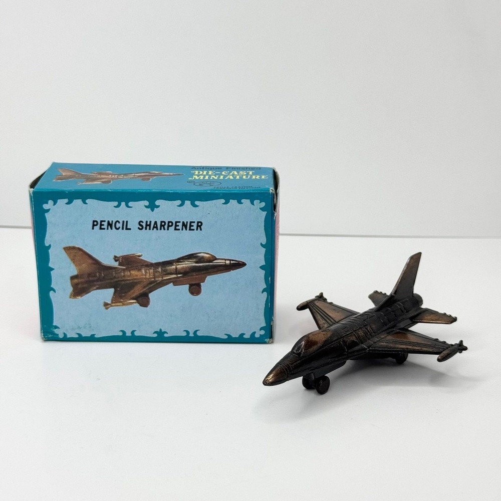 Vintage Antique Finish Bronze F-16 Falcon Jet Plane Die-Cast Pencil Sharpener